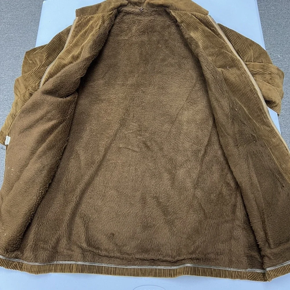 Vintage Corduroy Jacket Mens XL Brown Faux Fur Lined 70s Workwear Coat E2